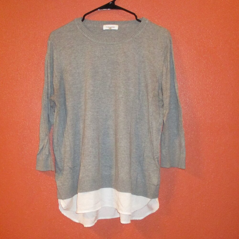 Calvin Klein Shirt Woman Large Gray White Travel Outdoor Vacation Cruise Shirt